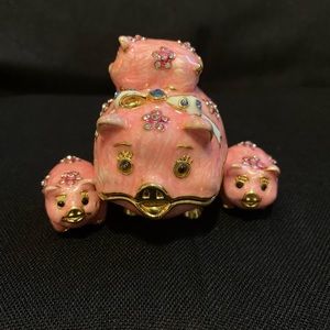 Jeweled Pink Pig Trinket Box